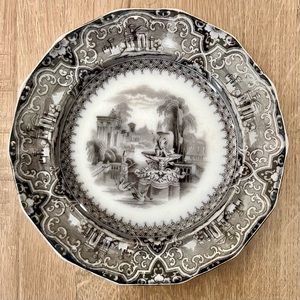 1800s Athens‎ W Adams & Sons Flow Black Mulberry Transferware Plate 8.5” Antique